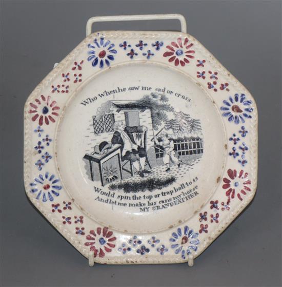 A Victorian octagonal pottery dish celebrating My Grandfather, 18cm